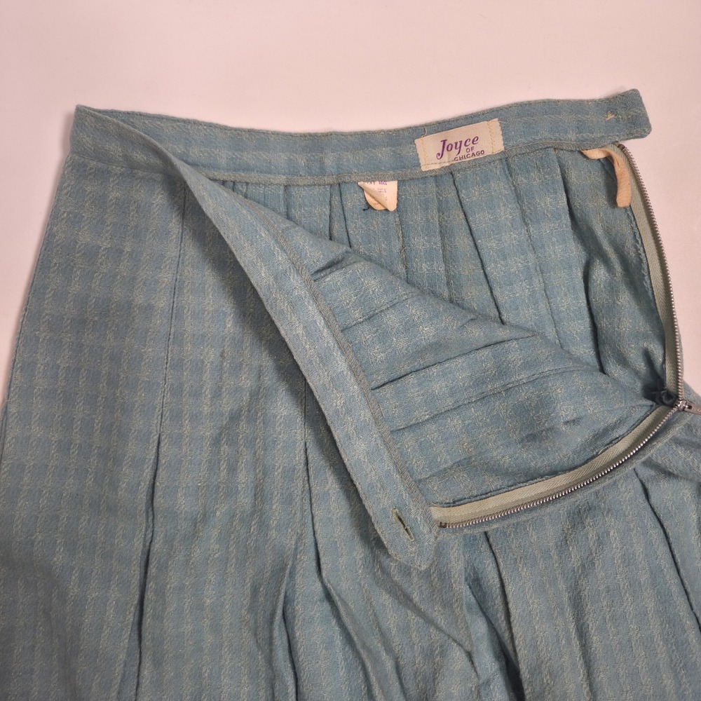 True Vintage Mid Century Joyce Of Chicago Silk Wool Plaid Skirt Heritage 14 Blue - Picture 4 of 7
